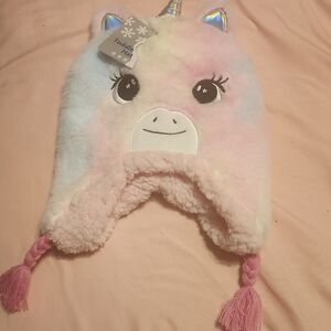 Pink and Blue Unicorn Hat with Braided Tassels